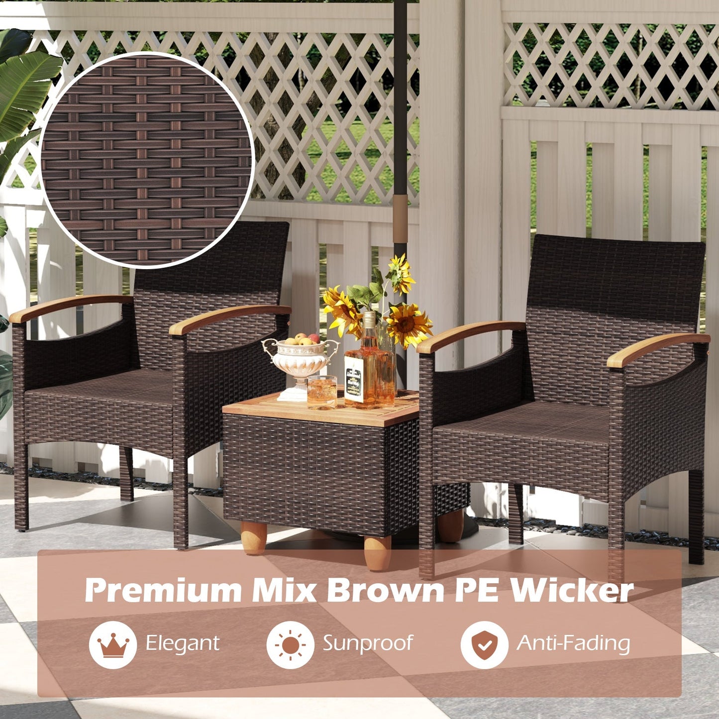 Patio Dining Chairs Set of 2/4 with Acacia Wood Armrest and Heavy Duty Metal Frame