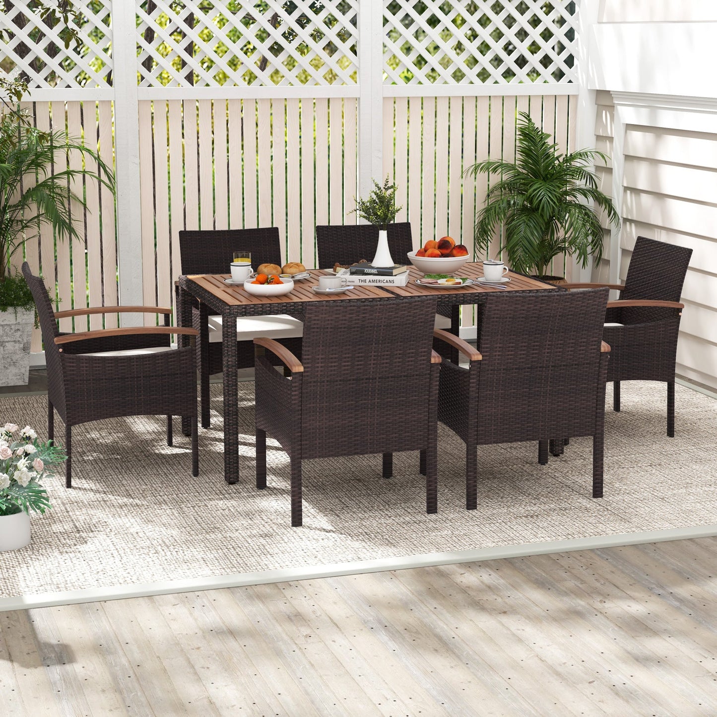 Patio Dining Chairs Set of 2/4 with Acacia Wood Armrest and Heavy Duty Metal Frame