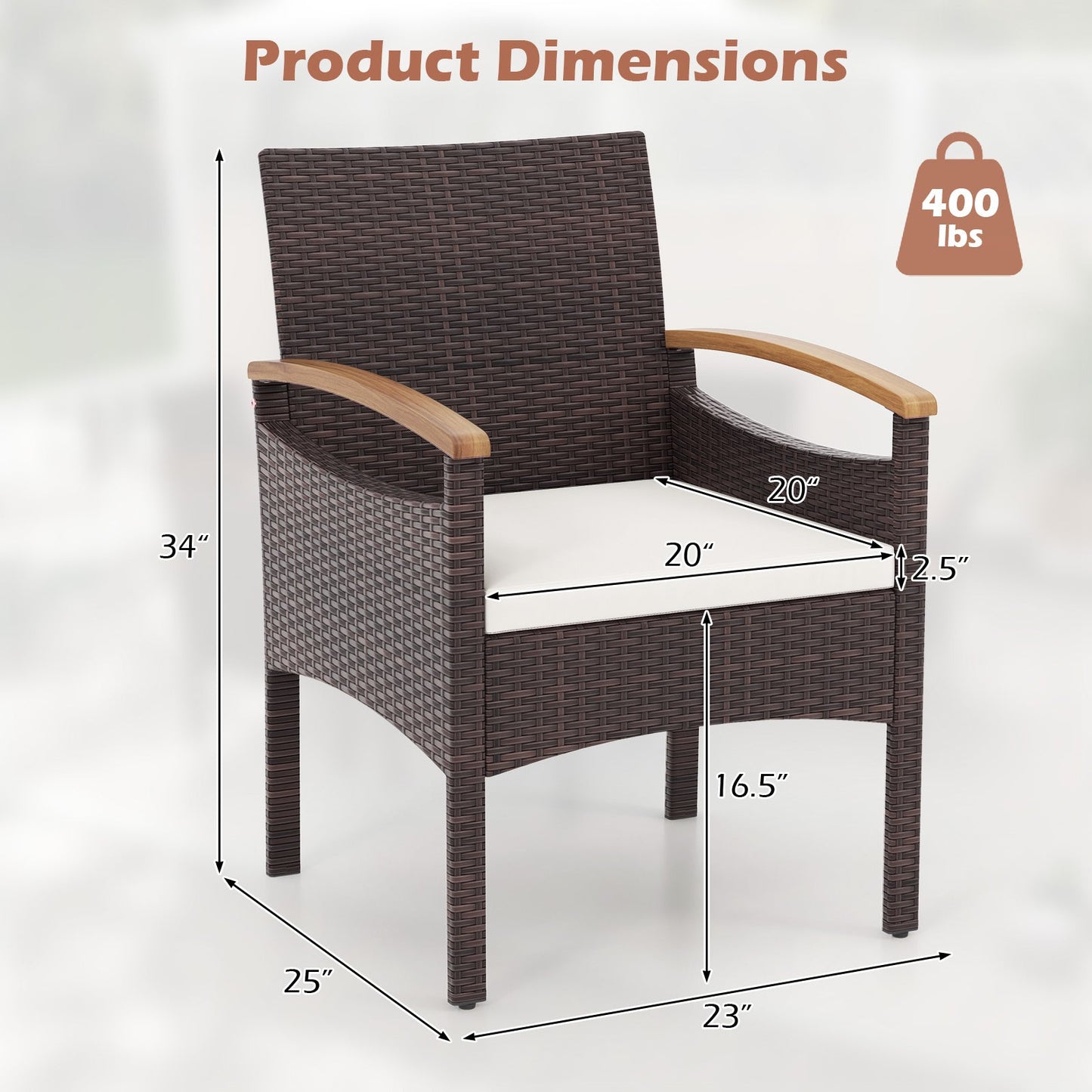 Patio Dining Chairs Set of 2/4 with Acacia Wood Armrest and Heavy Duty Metal Frame