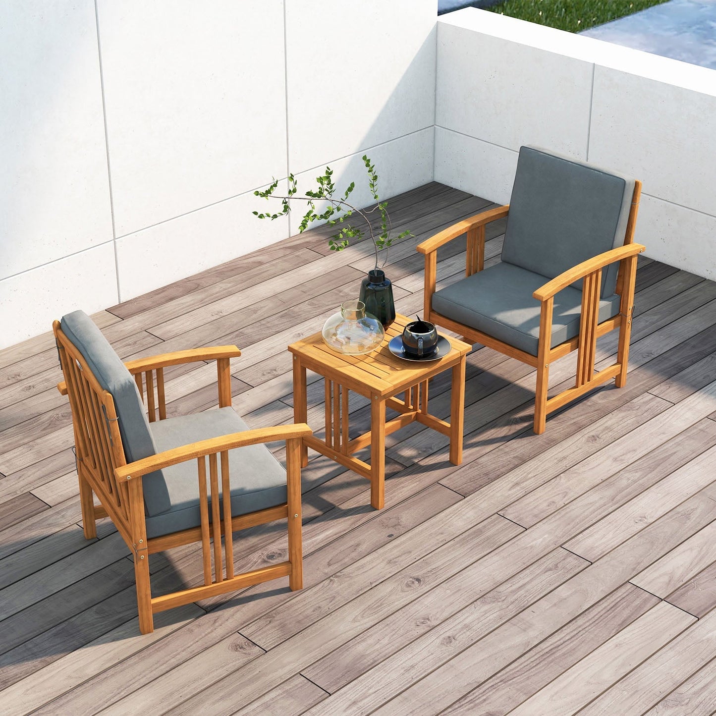 3PC Solid Wood Outdoor Patio Sofa Furniture Set