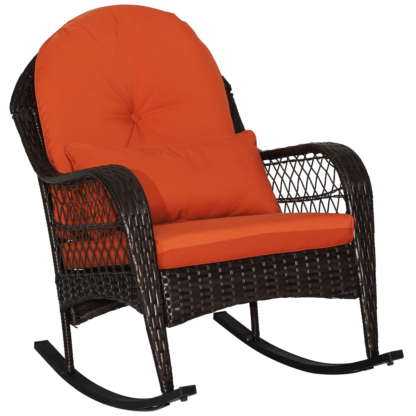 Patio Rattan Rocking Chair with Seat Back Cushions and Waist Pillow
