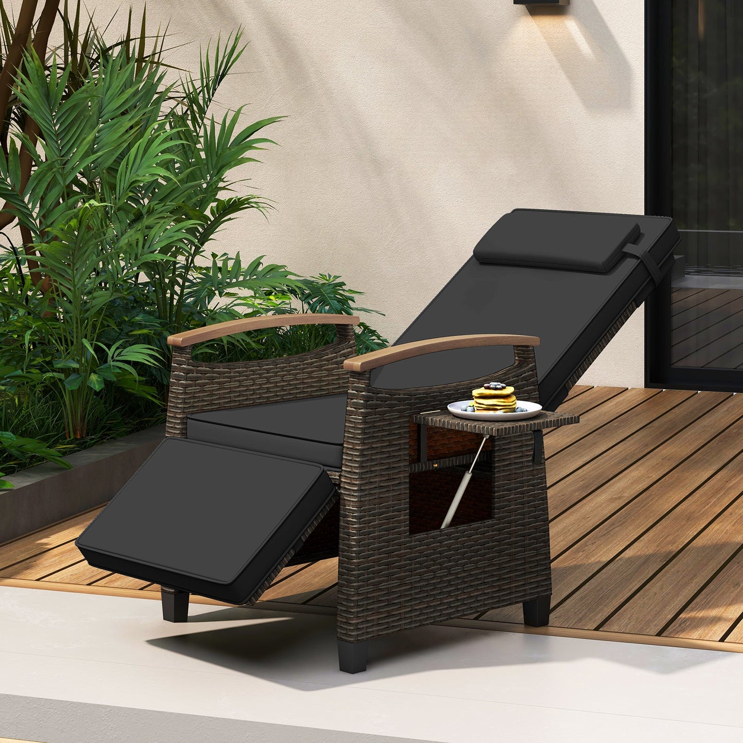 Patio Wicker Recliner Chair with Adjustable Backrest and Footrest