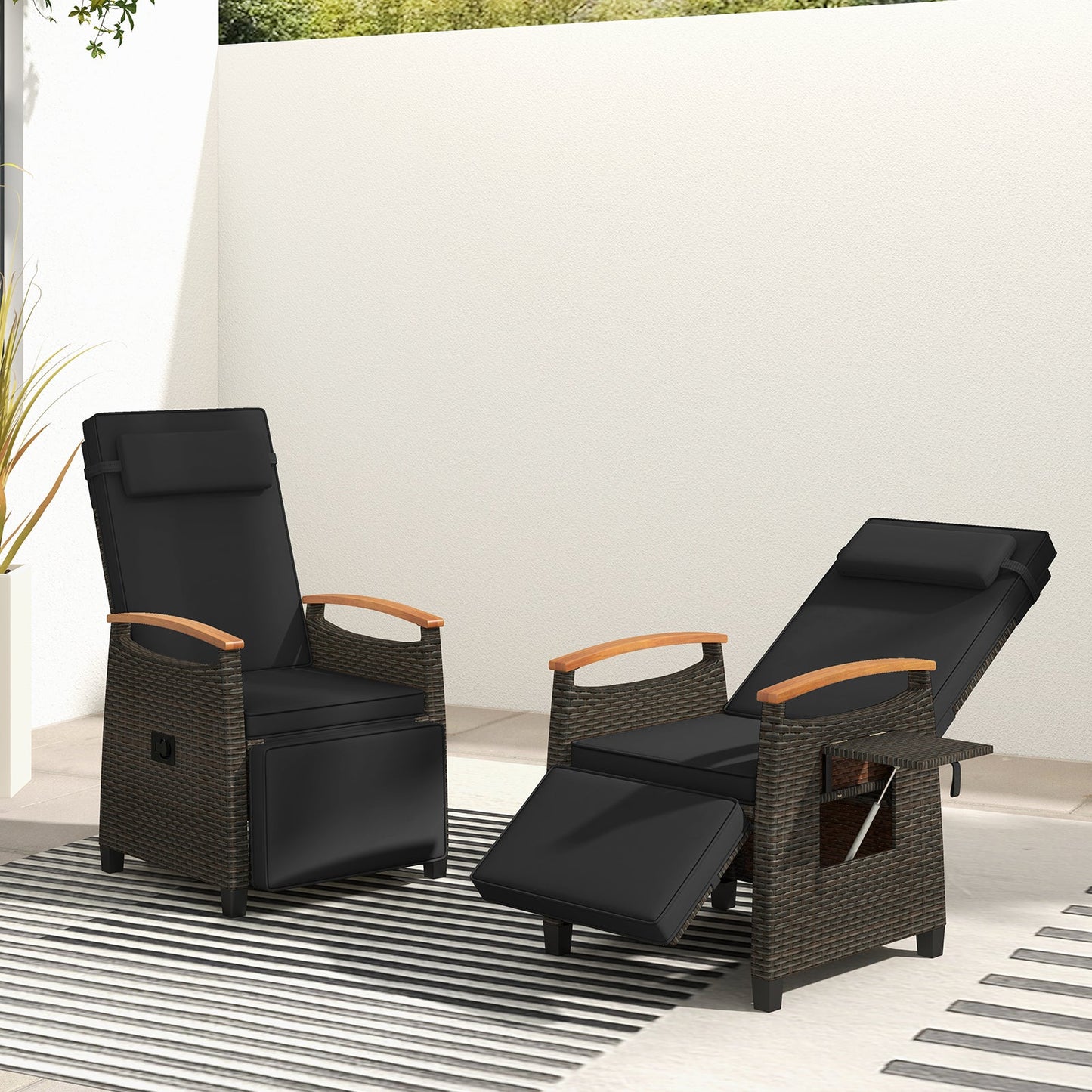 Patio Wicker Recliner Chair with Adjustable Backrest and Footrest
