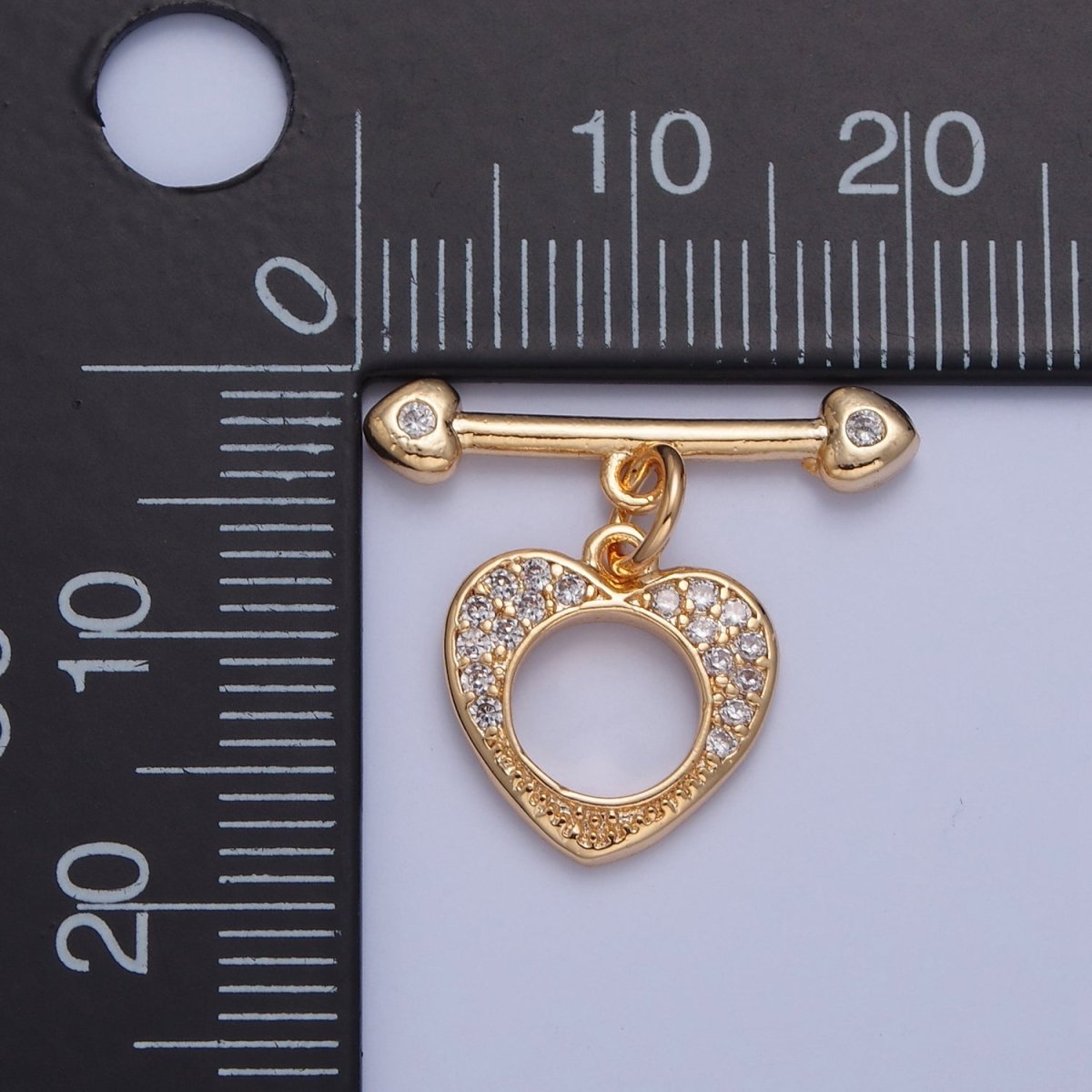 Pave Heart Toggle Clasps Gold Plated Bracelet Clasp, Necklace Closure, Clasp Finding, Jewelry Finding L-760