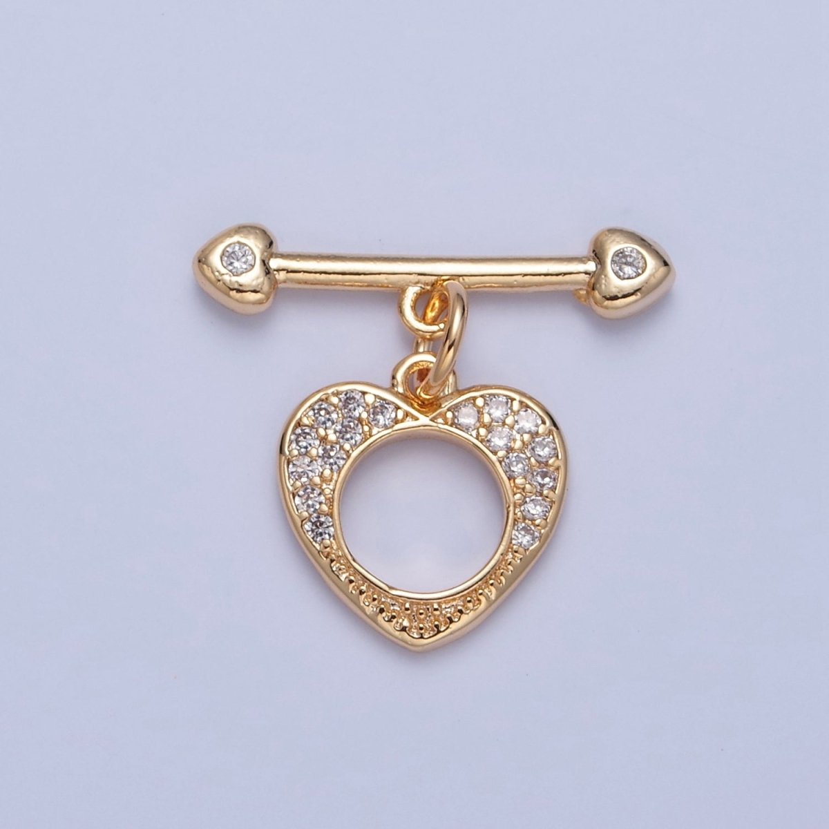 Pave Heart Toggle Clasps Gold Plated Bracelet Clasp, Necklace Closure, Clasp Finding, Jewelry Finding L-760