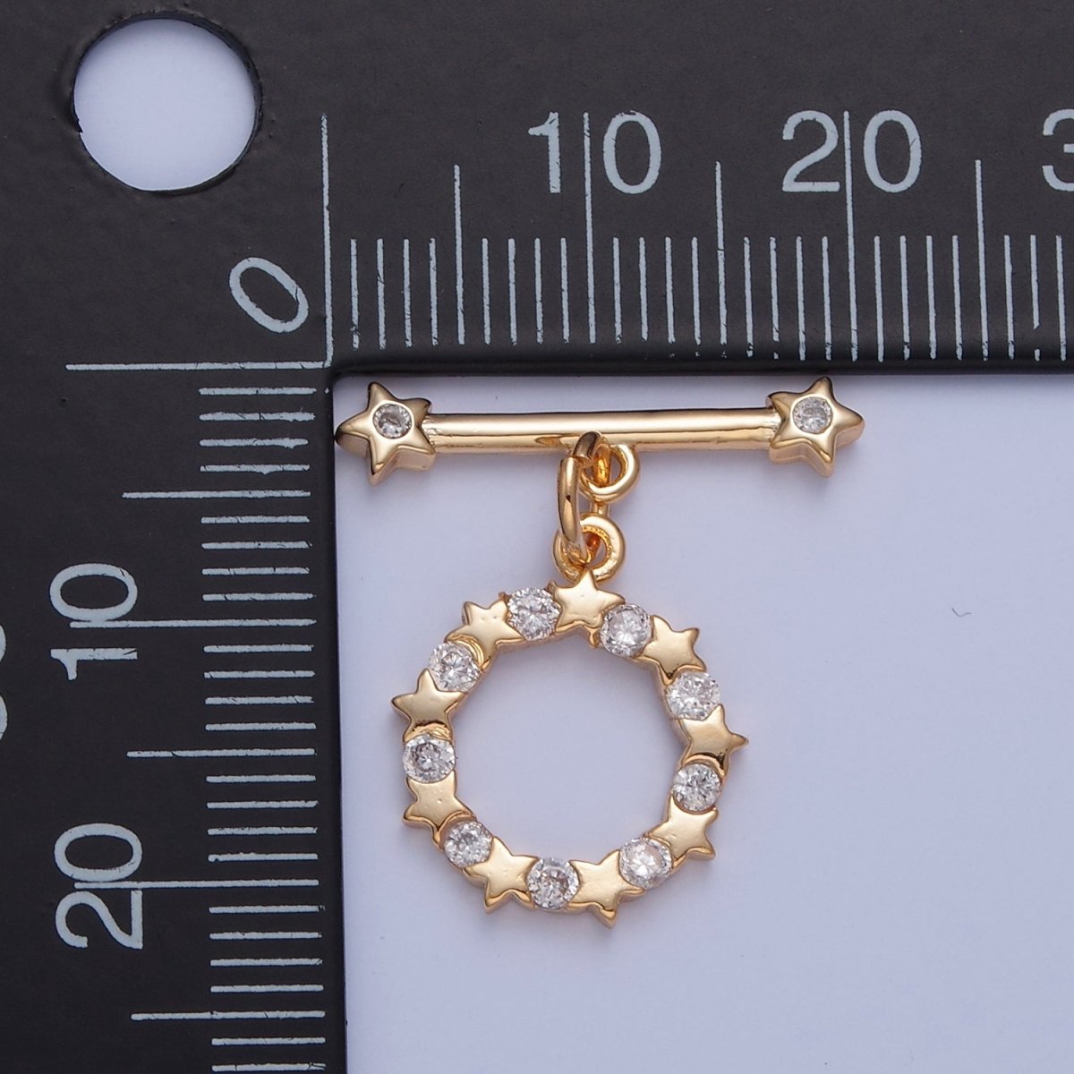 Pave Round Star Toggle Clasps Gold Plated Bracelet Clasp, Necklace Closure, Clasp Finding, Jewelry Finding L-761
