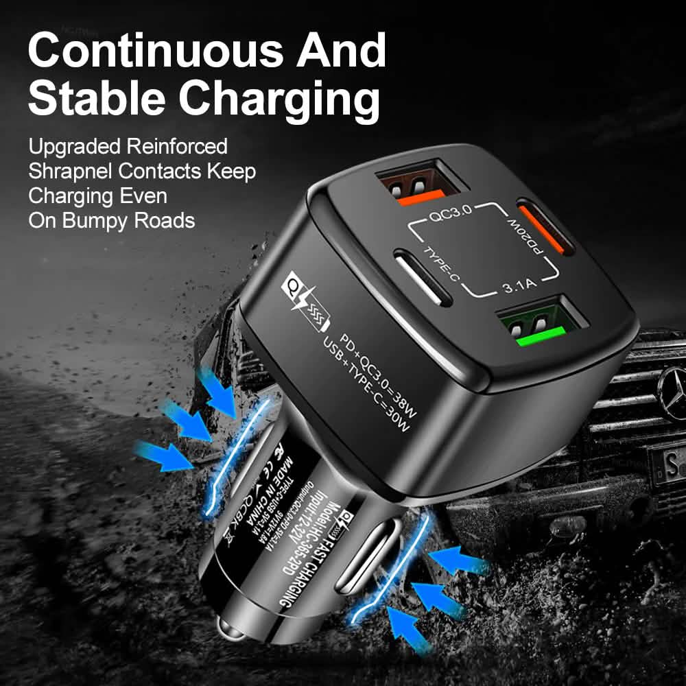 Chargeur de voiture PBG 4 ports - 2 ports PD et 2 ports USB