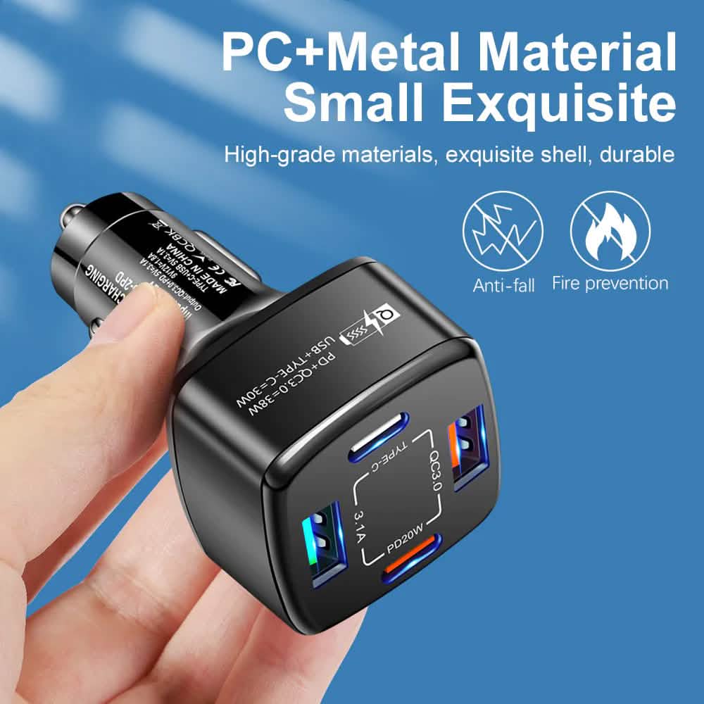 Chargeur de voiture PBG 4 ports - 2 ports PD et 2 ports USB