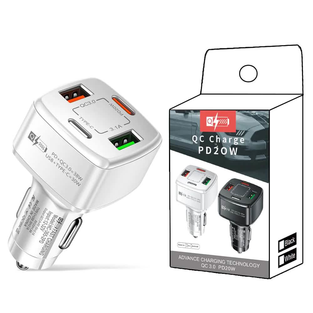 Chargeur de voiture PBG 4 ports - 2 ports PD et 2 ports USB