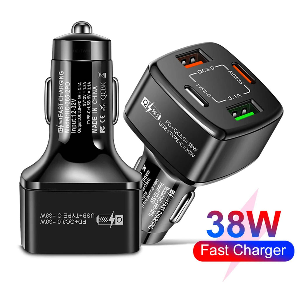 Chargeur de voiture PBG 4 ports - 2 ports PD et 2 ports USB