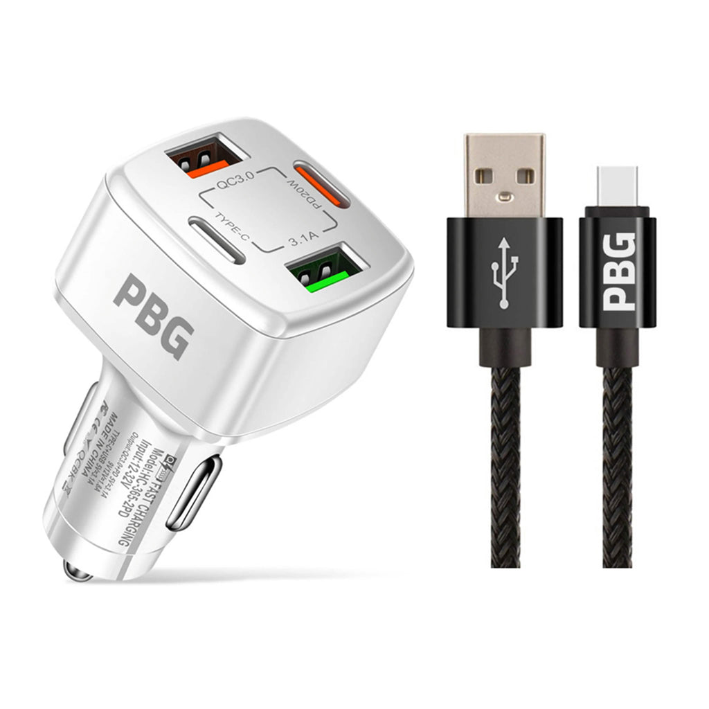 Ensemble chargeur de voiture PBG 4 ports PD/USB et câble Lightning style zèbre de 3 m