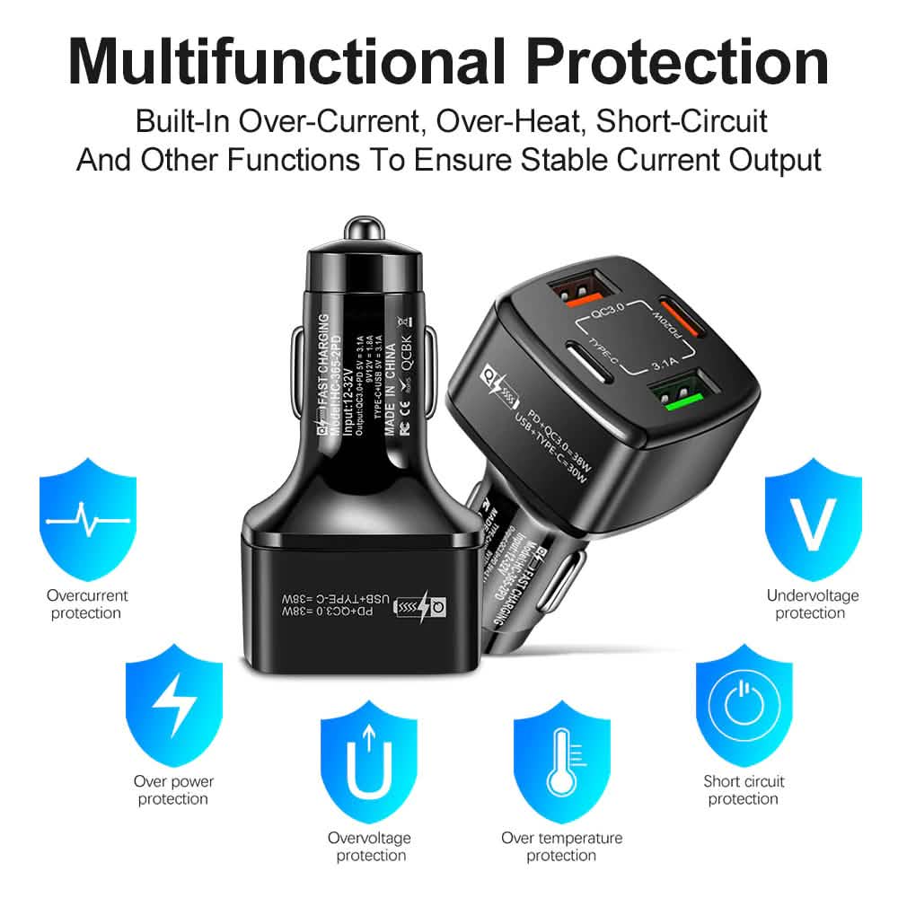 Ensemble chargeur de voiture PBG 4 ports PD/USB et câble Lightning style zèbre de 3 m