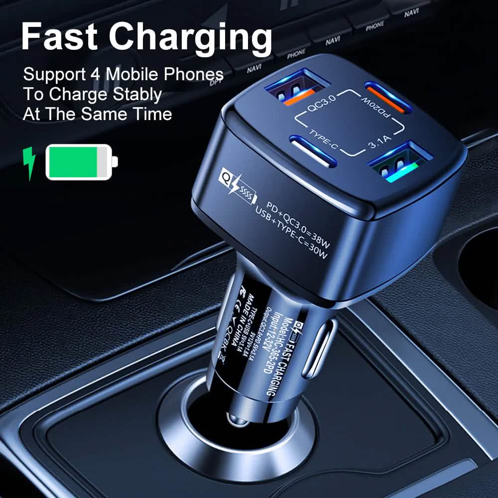 Ensemble chargeur de voiture PBG 4 ports PD/USB et câble Lightning style zèbre de 3 m