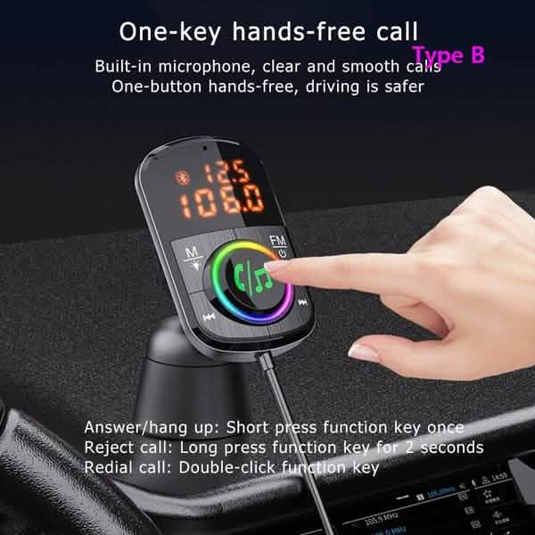 PD18WとQC3.0 Bluetooth 5.0 カーラジオアダプター デュアル高速充電ポート ワイヤレスFMオーディオハンズフリーカーキットレシーバー
