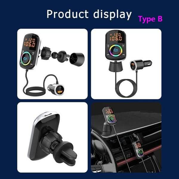 PD18WとQC3.0 Bluetooth 5.0 カーラジオアダプター デュアル高速充電ポート ワイヤレスFMオーディオハンズフリーカーキットレシーバー