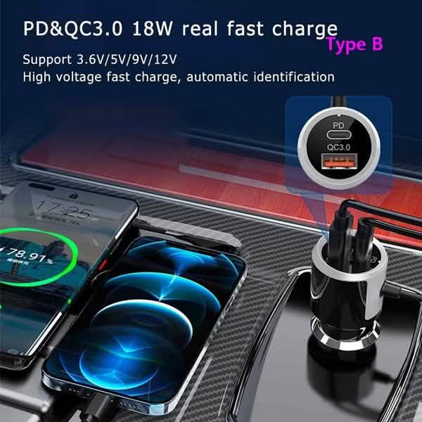 PD18WとQC3.0 Bluetooth 5.0 カーラジオアダプター デュアル高速充電ポート ワイヤレスFMオーディオハンズフリーカーキットレシーバー