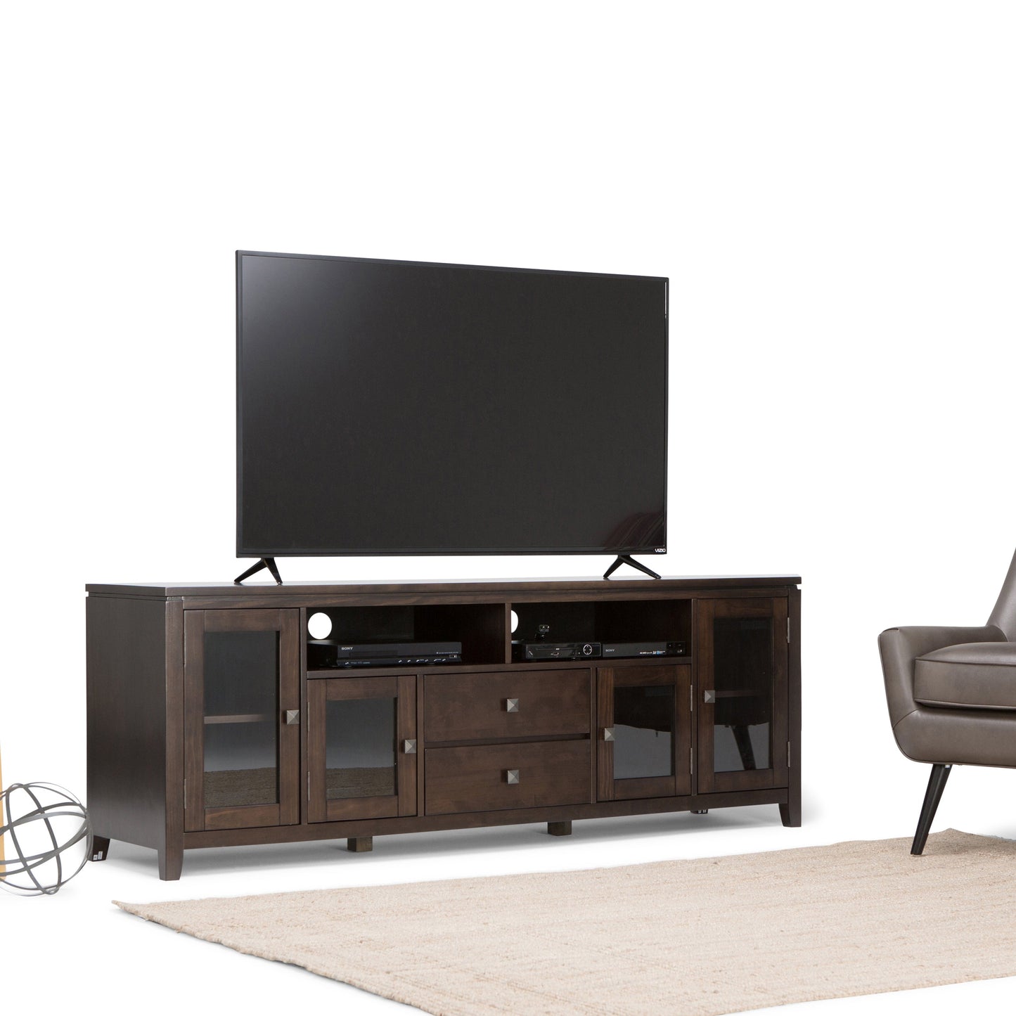 Cosmopolitan 72 Inch Wide Solid Wood TV Stand in Mahogany