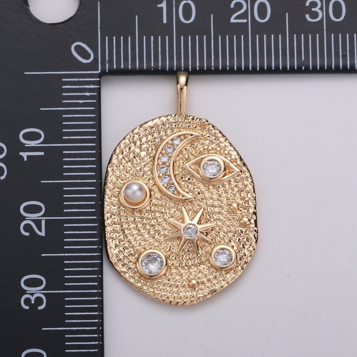 Pearl and Micro Pave Clear CZ Planet in the Ovum Pendant 14K Gold Filled Charm, Star, Crescent Moon, Galaxy, DIY Jewelry Necklace Making | D-738