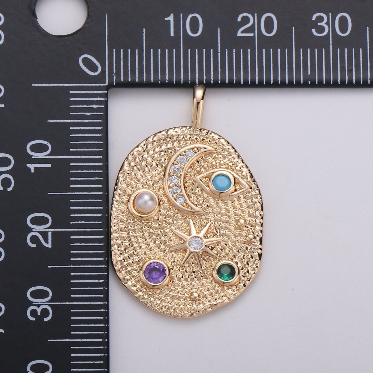 Pearl and Multi color CZ Planet in the Ovum Universe Pendant 14K gold Filled Charm, Star, Crescent Moon, Galaxy, DIY Jewelry Necklace making, D-739