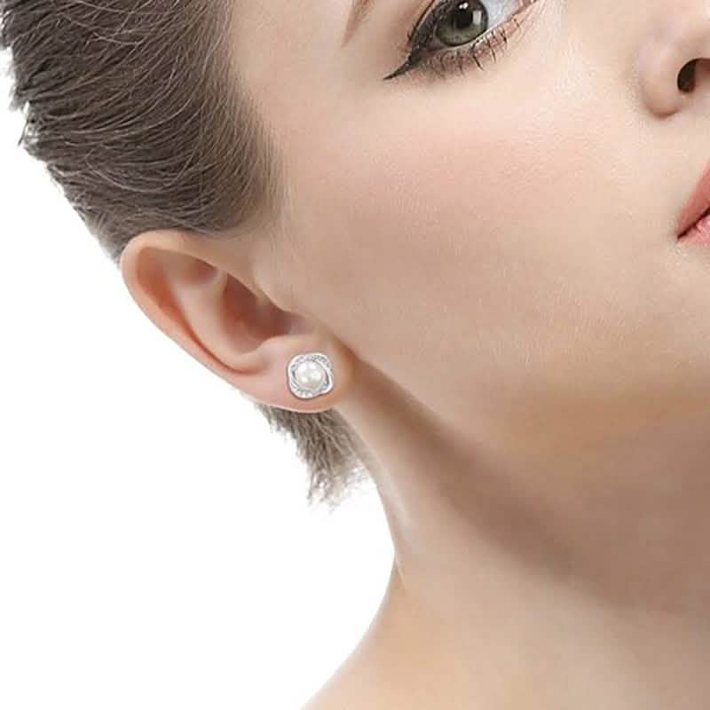 Pearl And Swarovski Crystal Love Studs In White Gold