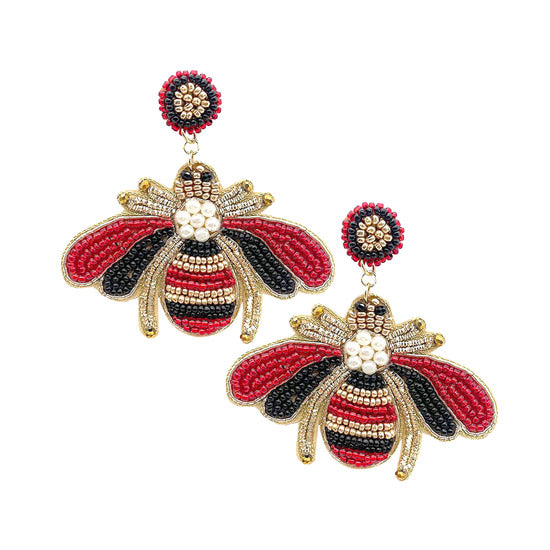 Pearl Seed Bead Honey Bee Earrings