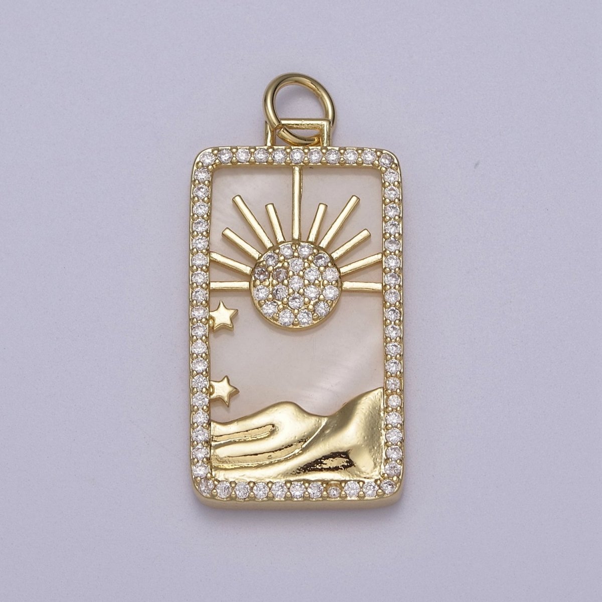 Pearl Sun Tag Charm Blue Lapiz Mountain Gold Filled Charm Clear CZ Tag Medallion Charm Pendant E-424 E-445