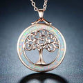 Peermont Tree of Life Necklace in White Fire Opal and Rose Gold Plating