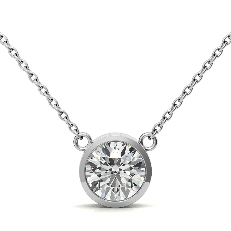 2.00 CTW AGI Certified Round Brilliant Lab Grown Diamond Bezel Pendant in 14K White or Yellow Gold