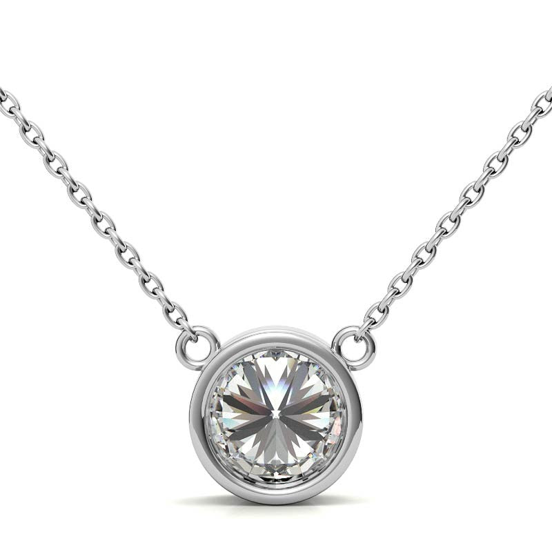 2.00 CTW AGI Certified Round Brilliant Lab Grown Diamond Bezel Pendant in 14K White or Yellow Gold