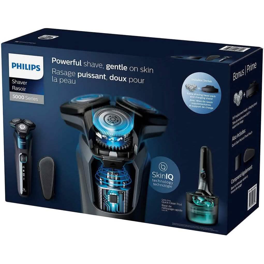 Philips Wet & Dry Shaver 5000 with SkinIQ Tech + Shave Heads, Charging & Cleaning Base (Refurbished)