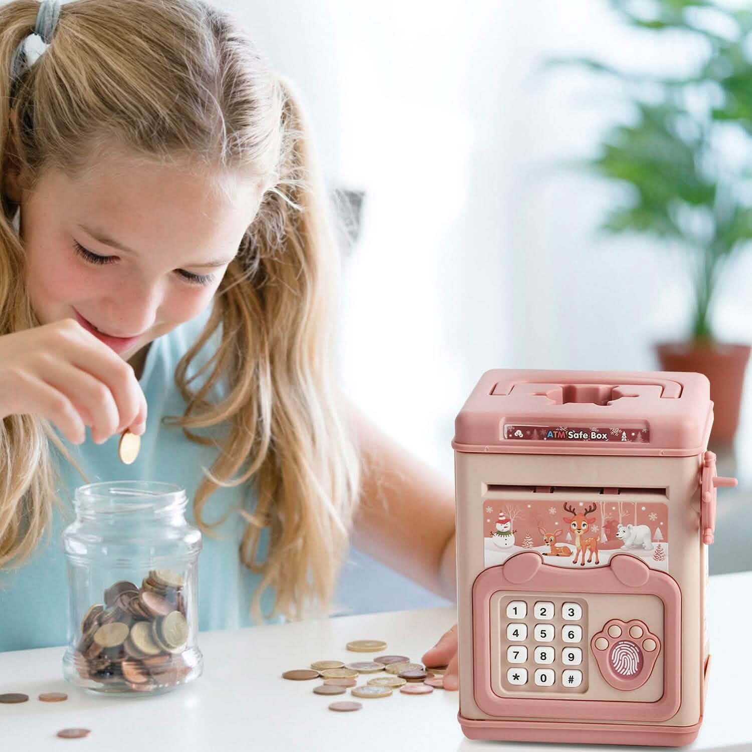 Tirelire Cochon Jouet Boîte à Économies pour Pièces et Billets avec Mot de Passe, Empreinte Digitale et Invite Vocale pour Enfants de 3 ans et Plus, Or