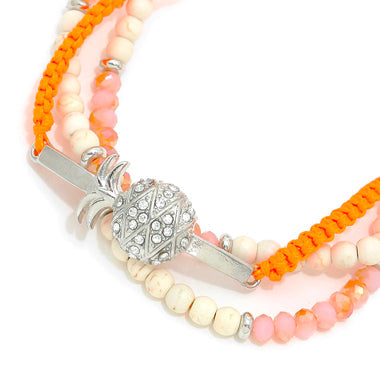 Pineapple Charm Double Tassel Cinch Bracelet