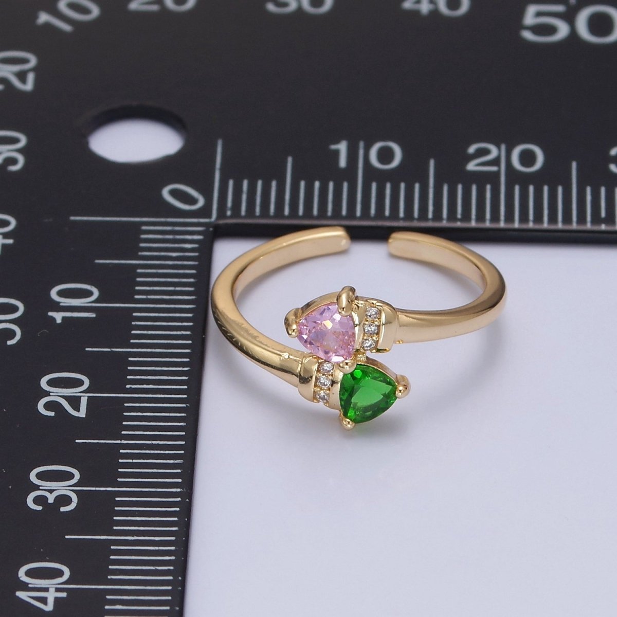 Pink Green Cz Stone Ring Dainty Ring O-2142