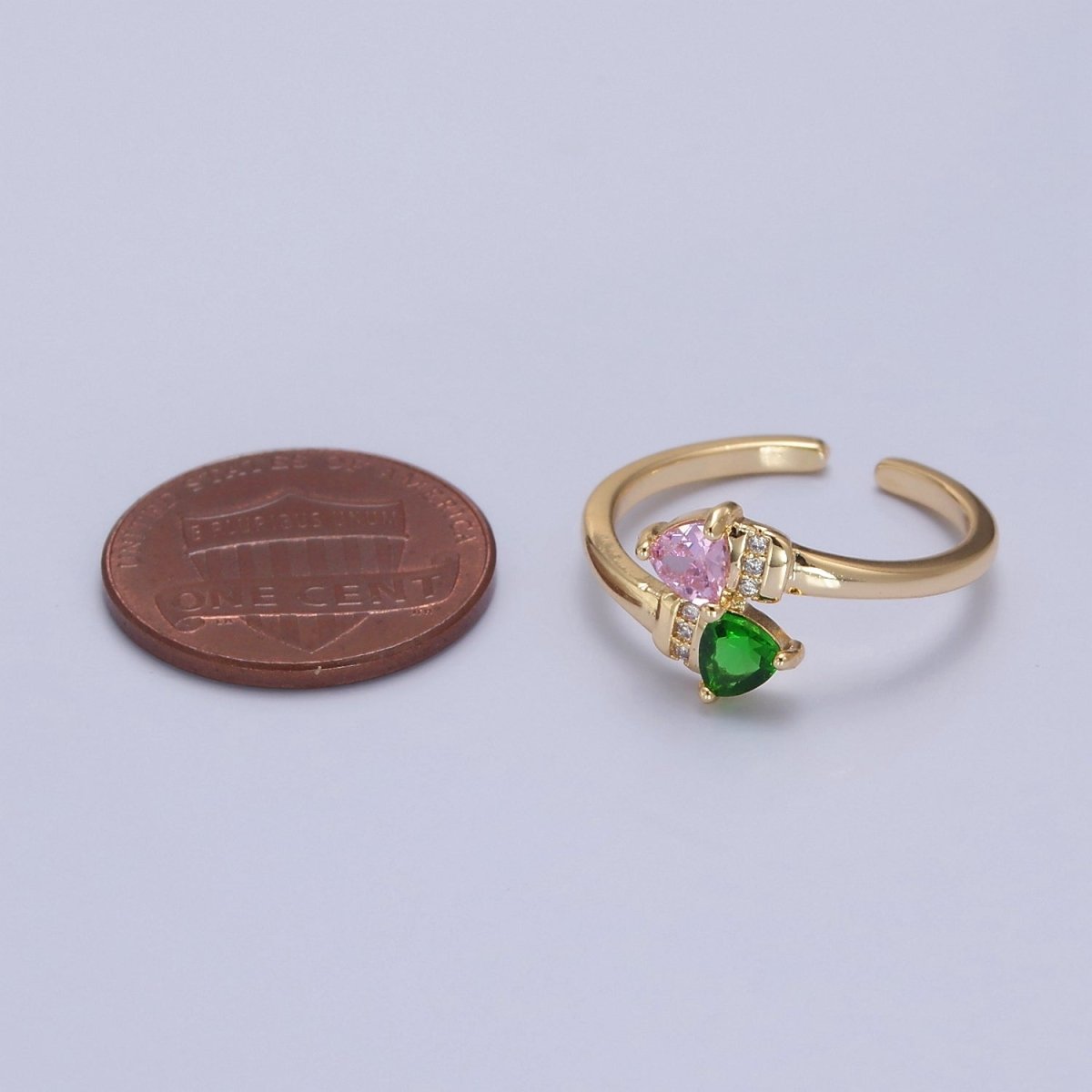 Pink Green Cz Stone Ring Dainty Ring O-2142