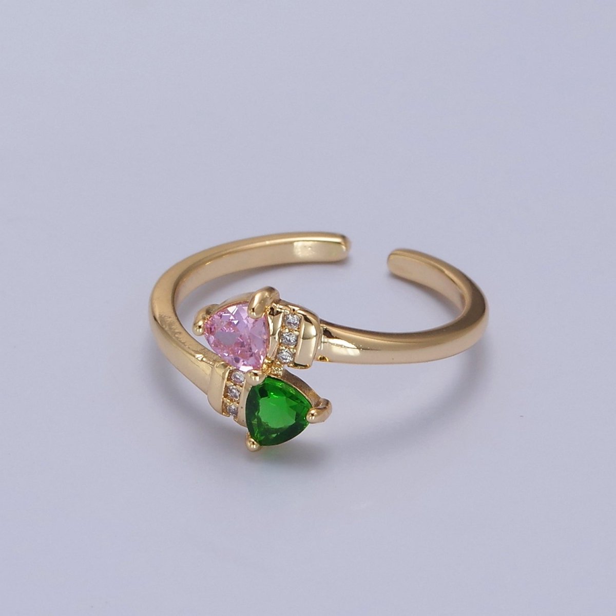 Pink Green Cz Stone Ring Dainty Ring O-2142