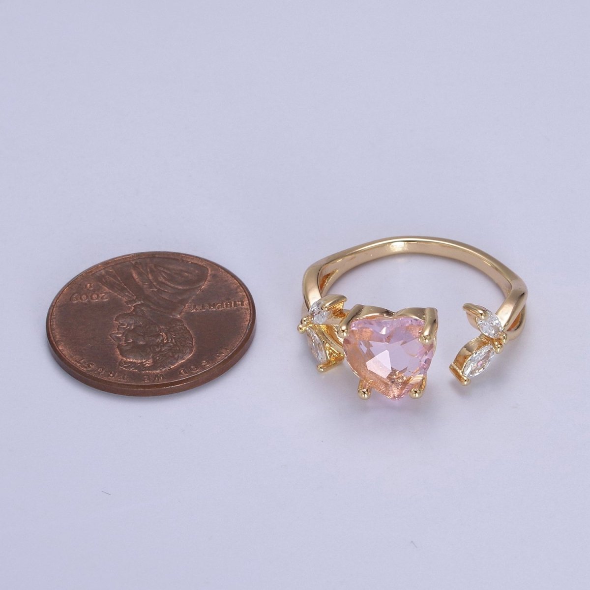Pink Heart Ring, Gold Kawaii Ring Dainty Ring Open Adjustable Jewelry for Valentine Gift U-364