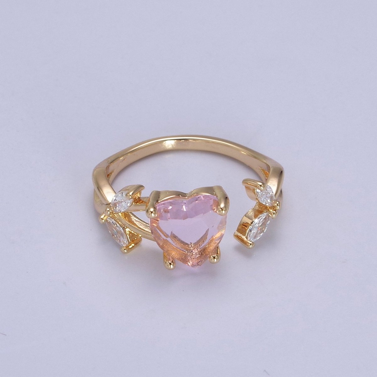 Pink Heart Ring, Gold Kawaii Ring Dainty Ring Open Adjustable Jewelry for Valentine Gift U-364