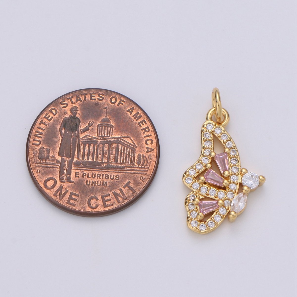 Pink Mariposa Butterfly Charm Micro Pave Cz Butterfly Charm Cubic Pendant for Necklace Component Real Gold Plated Tarnish Free, D-610