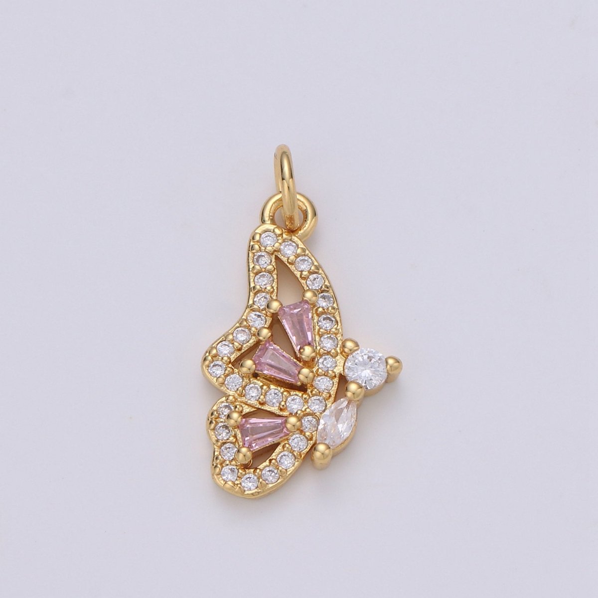 Pink Mariposa Butterfly Charm Micro Pave Cz Butterfly Charm Cubic Pendant for Necklace Component Real Gold Plated Tarnish Free, D-610