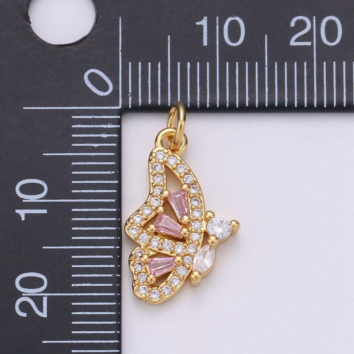 Pink Mariposa Butterfly Charm Micro Pave Cz Butterfly Charm Cubic Pendant for Necklace Component Real Gold Plated Tarnish Free, D-610
