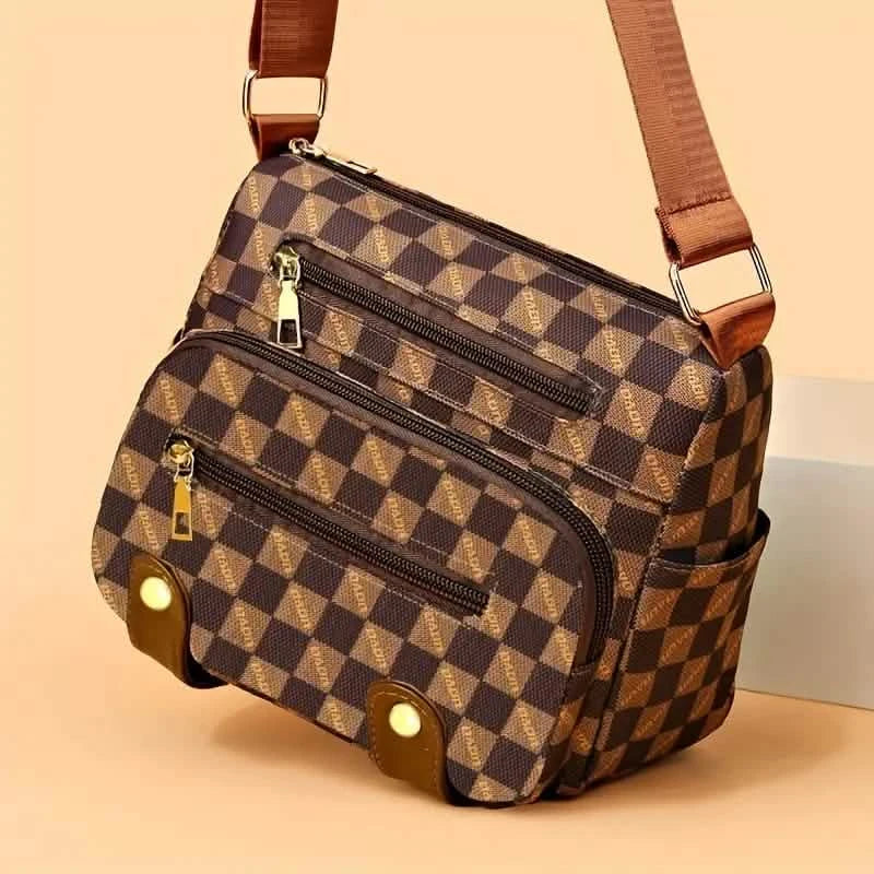 Sac bandoulière à carreaux, sac à main multipoches pour femme, sac à bandoulière en faux cuir clouté