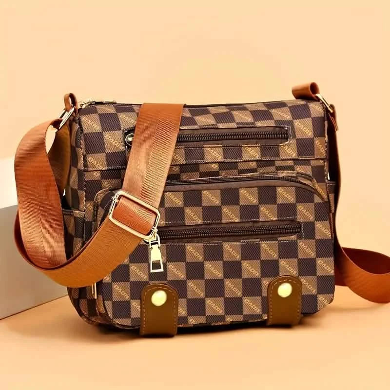 Sac bandoulière à carreaux, sac à main multipoches pour femme, sac à bandoulière en faux cuir clouté