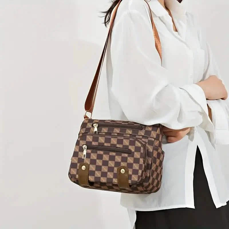 Sac bandoulière à carreaux, sac à main multipoches pour femme, sac à bandoulière en faux cuir clouté