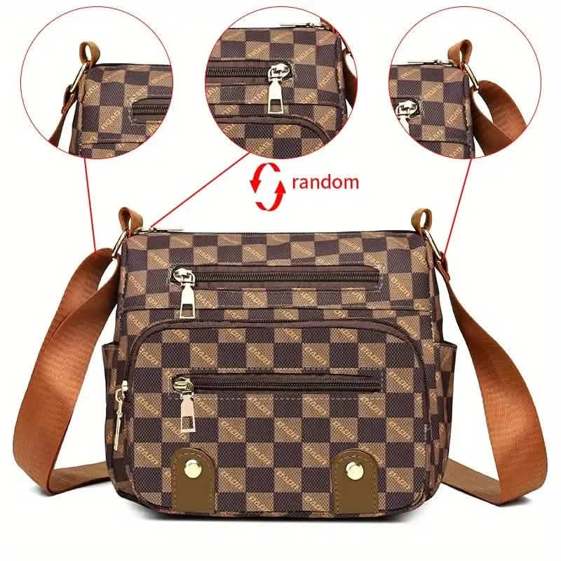 Sac bandoulière à carreaux, sac à main multipoches pour femme, sac à bandoulière en faux cuir clouté