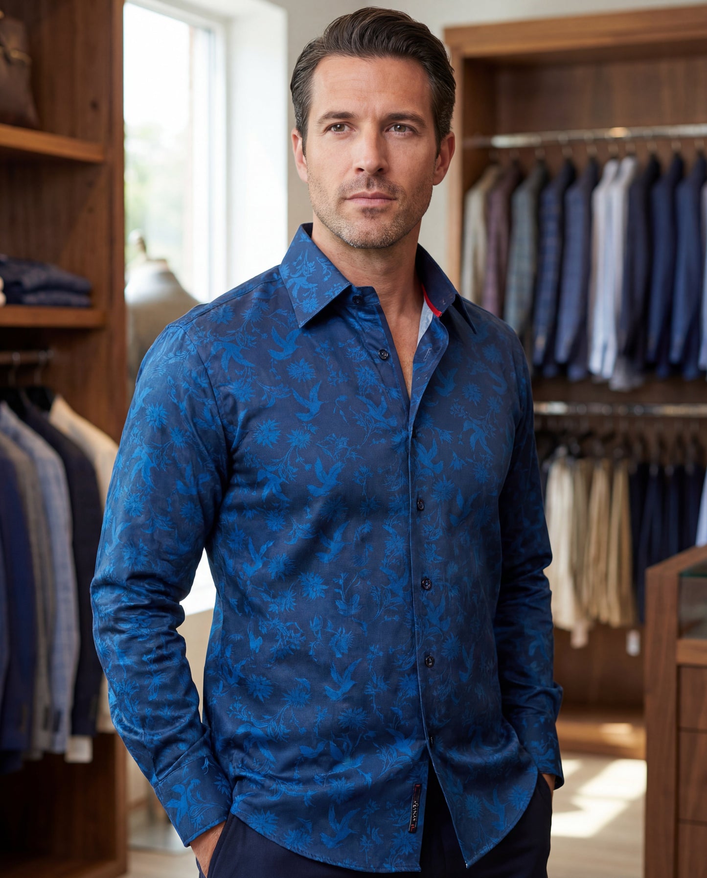 Jonny  Button-Up Shirt With Contrast Details // Navy // Contemporary Fit (Regular)- final sale