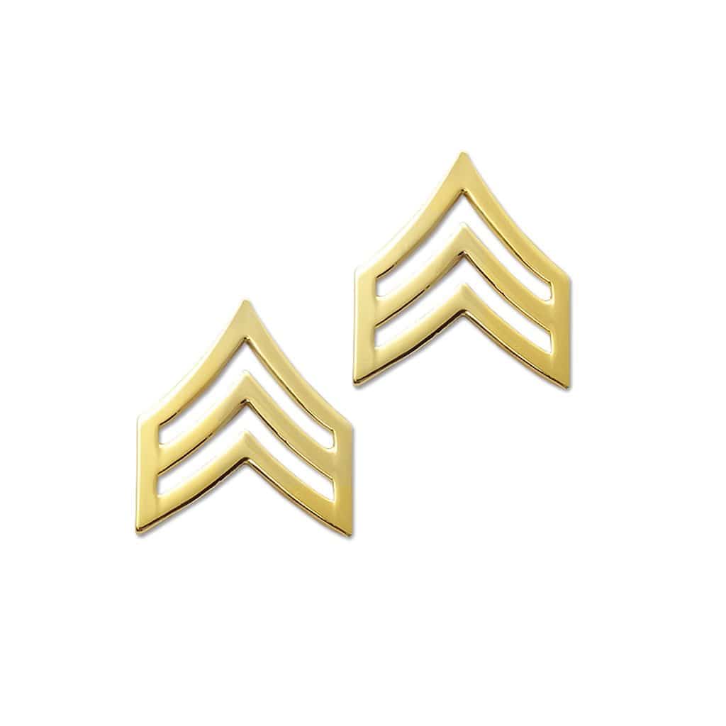 Police Sergeant Sta-Brite Gold Rank Pin Tall 15/16" Pair