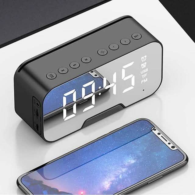 ポータブルBluetoothスピーカー ミラー付きアラームクロック