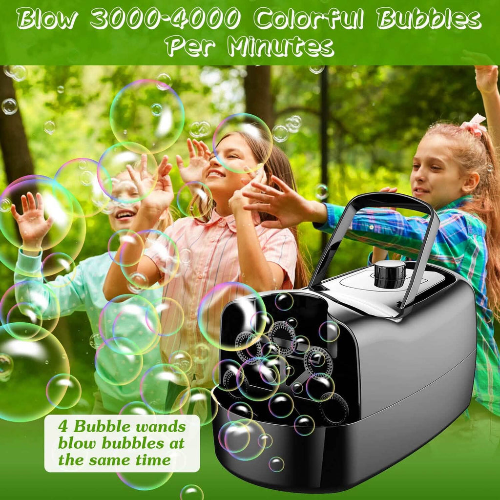 Portable Bubble Blowing Machine  with 2 Speeds Handle 3000-4000 Bubbles Per Minute Plug-In Battery Powered