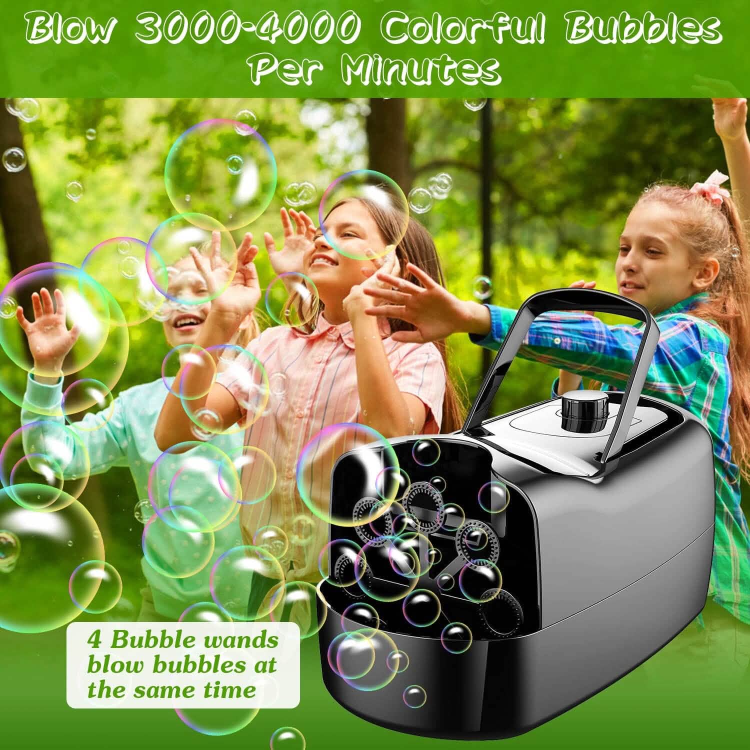 Portable Bubble Blowing Machine  with 2 Speeds Handle 3000-4000 Bubbles Per Minute Plug-In Battery Powered