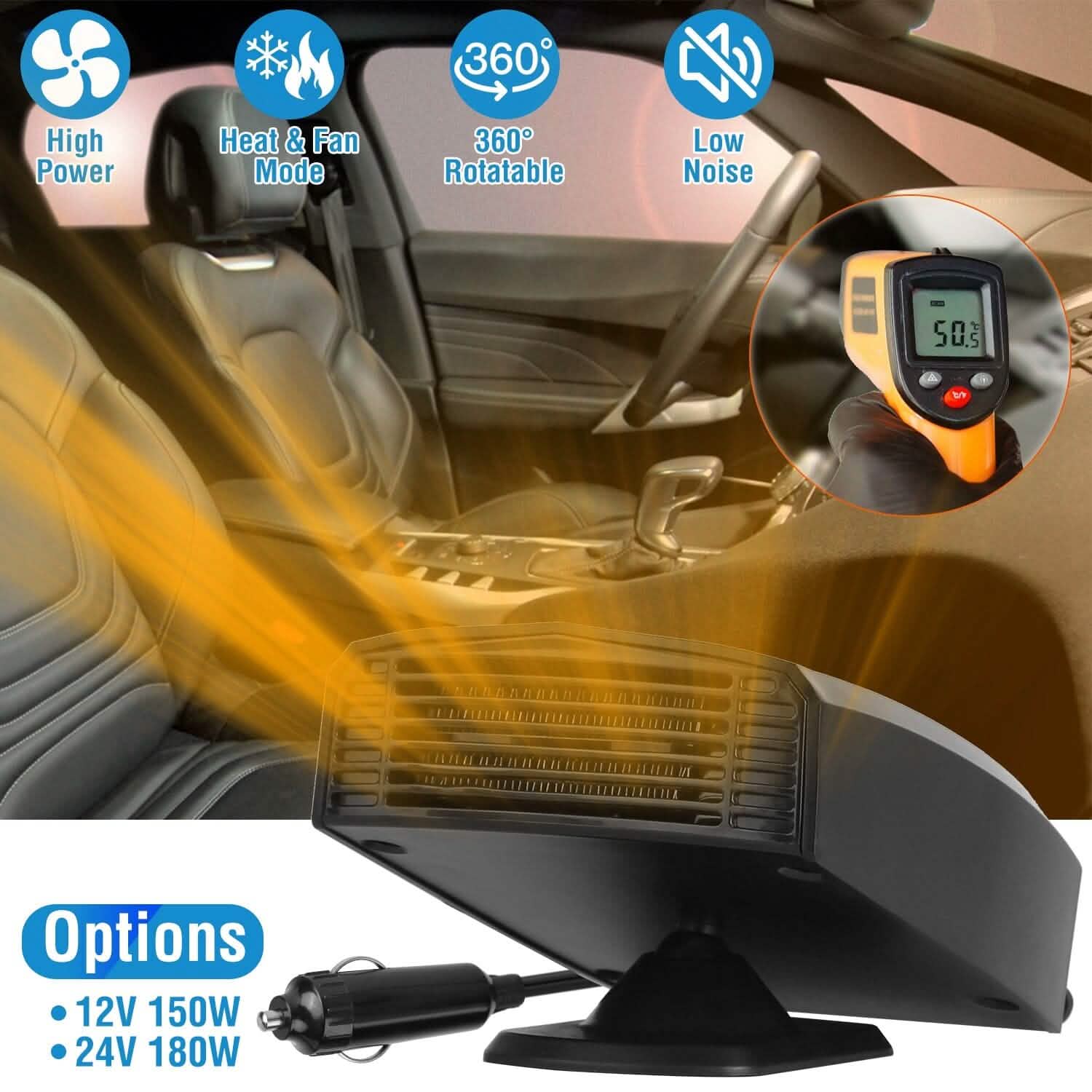 Portable Car Heater Heating Fan 2-in-1 Defroster Defogger Demister Windshield Heater